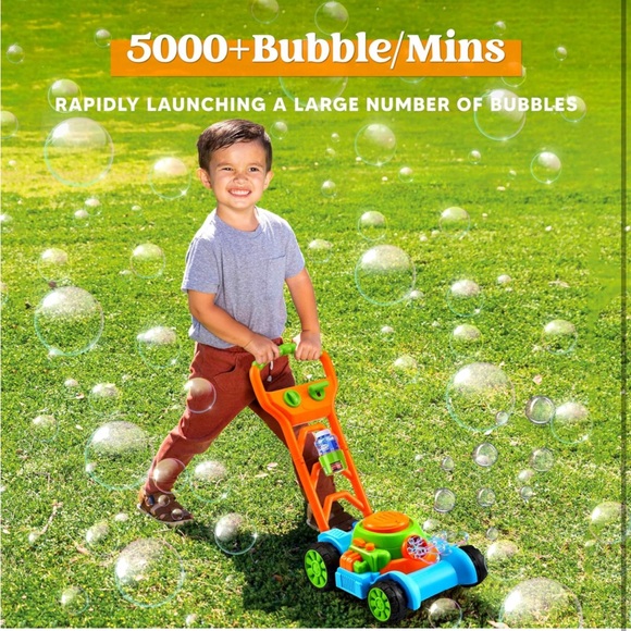 Blue Kids 👦🏻👧🏻 Bubble 🫧 Blowing Lawn Mower with 4 x 4 oz Bubble 🫧 Solution - Picture 5 of 7